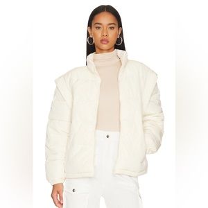 Revolve WeWoreWhat Snap Off Sleeve Puffer Jacket ivory